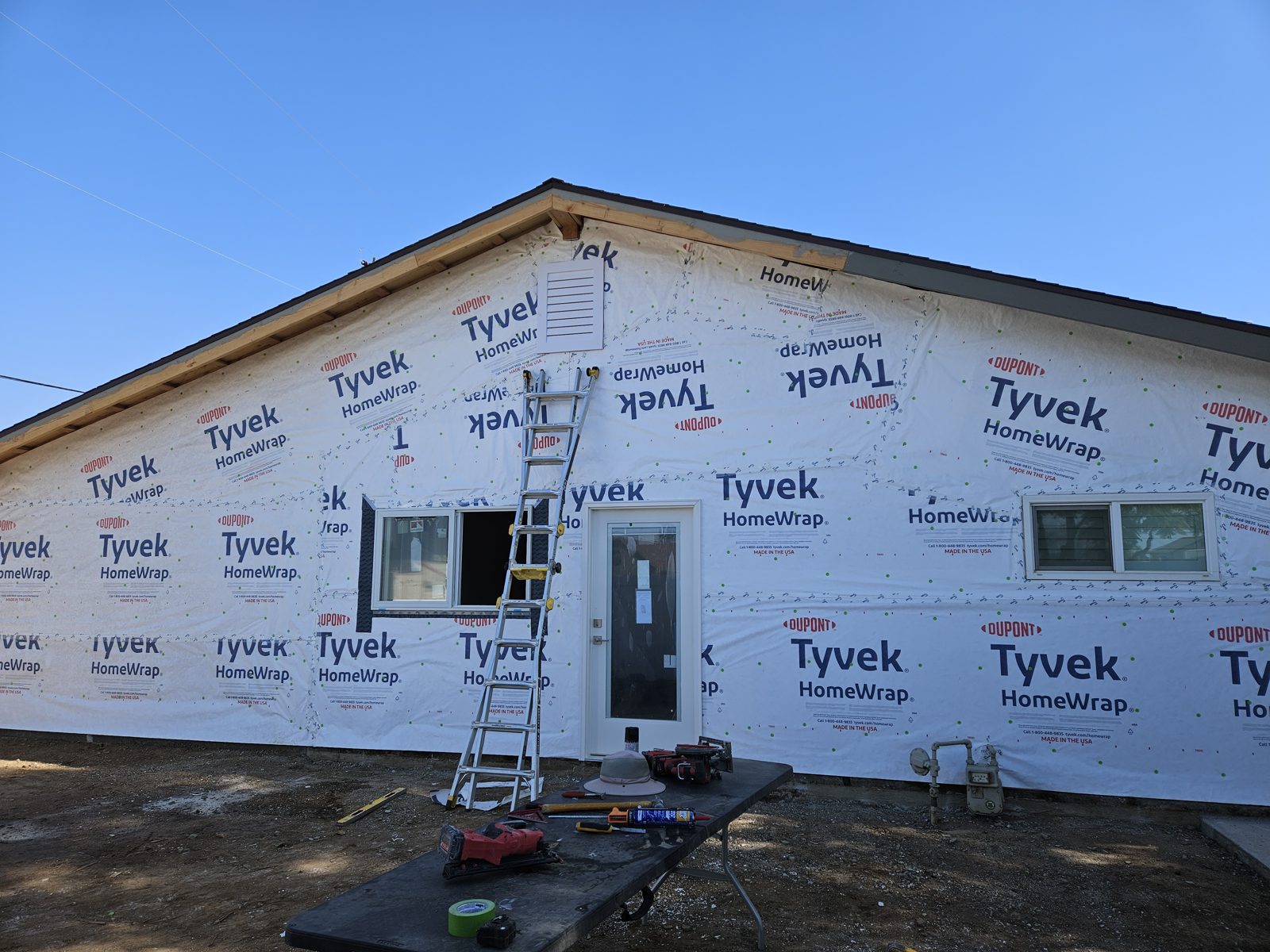 Housewrap applied to a new home addition