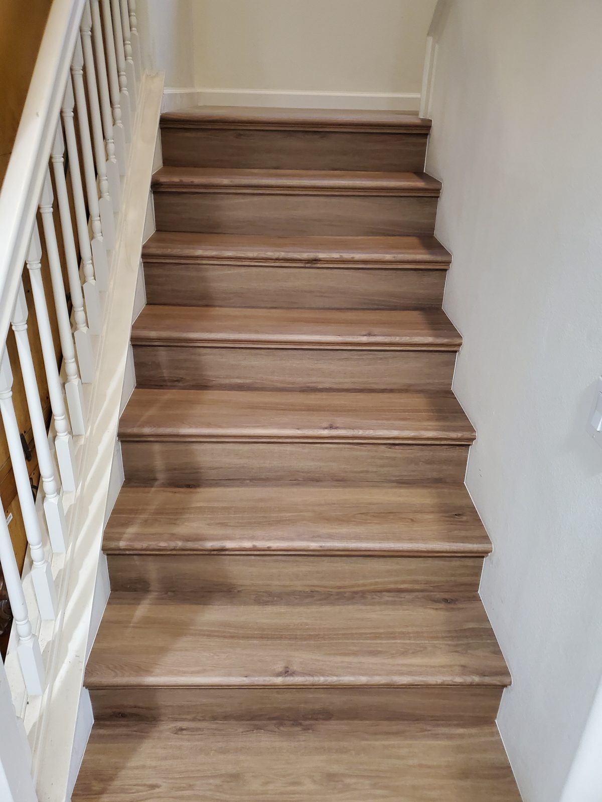 Laminate treads installed on a staircase