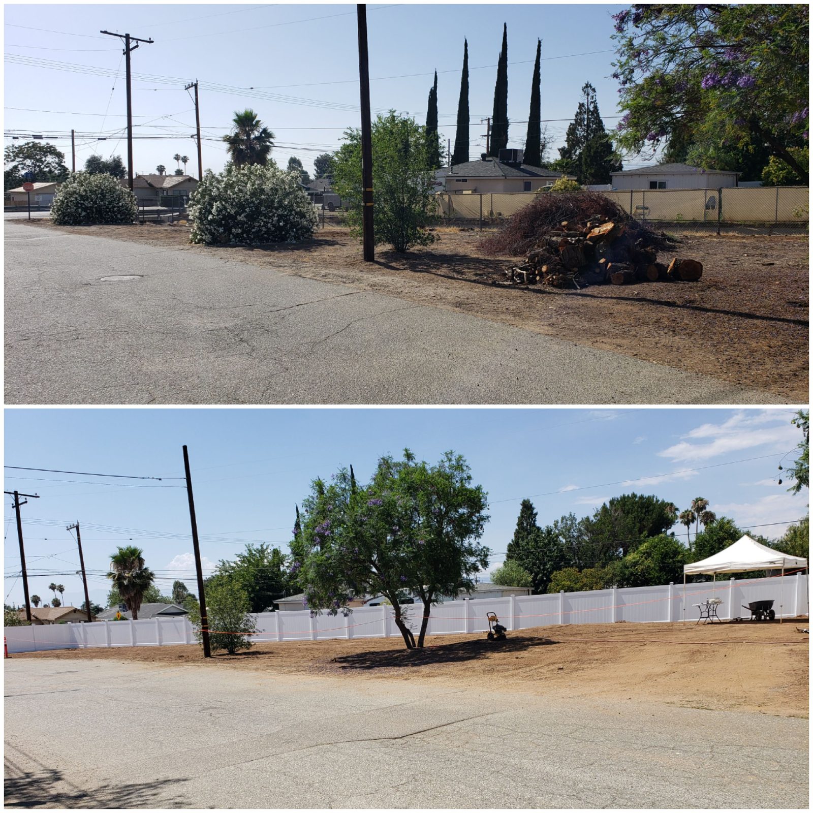 Privacy fence before and after replacement