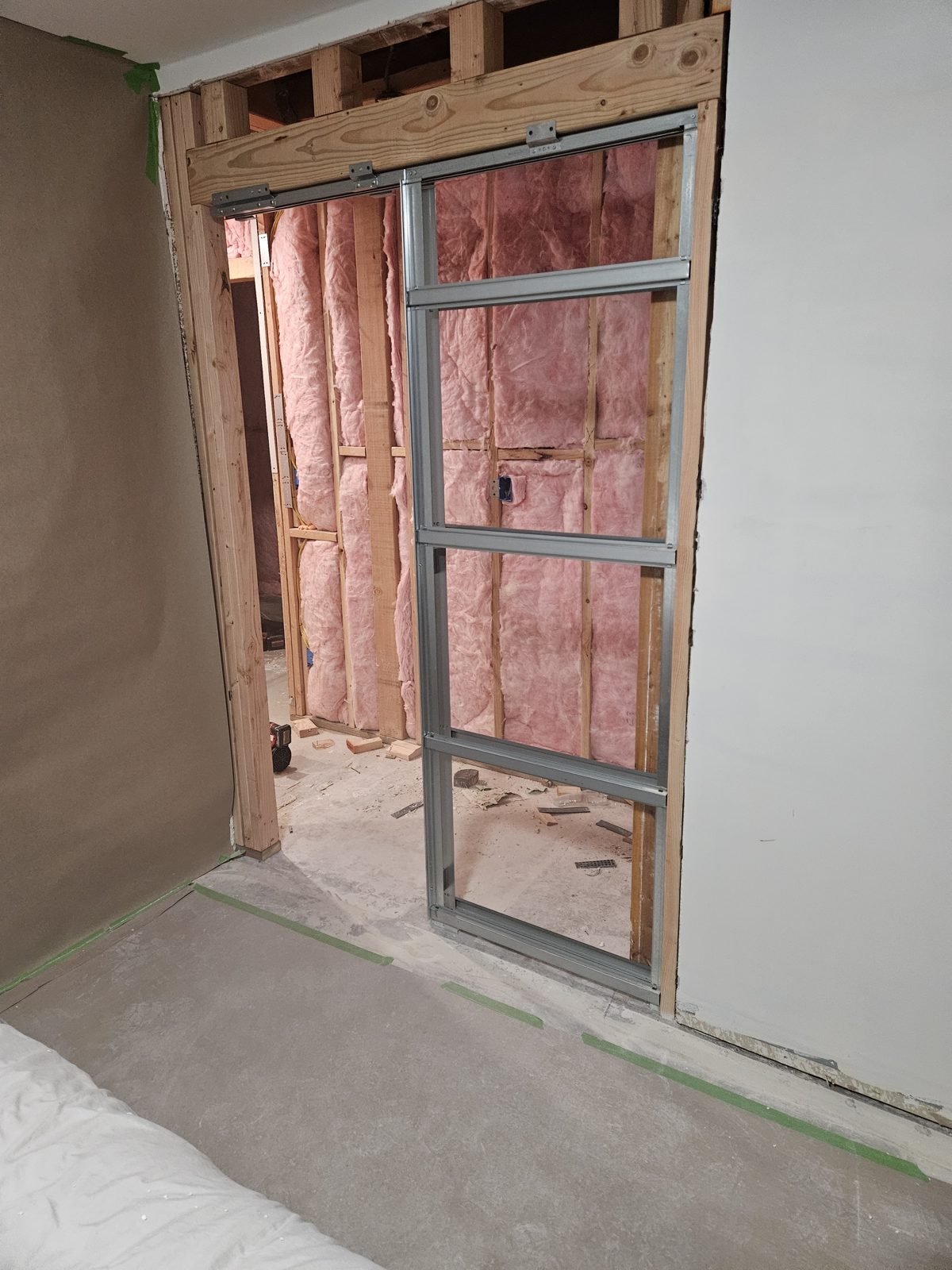 Pocket door framed into an interior wall