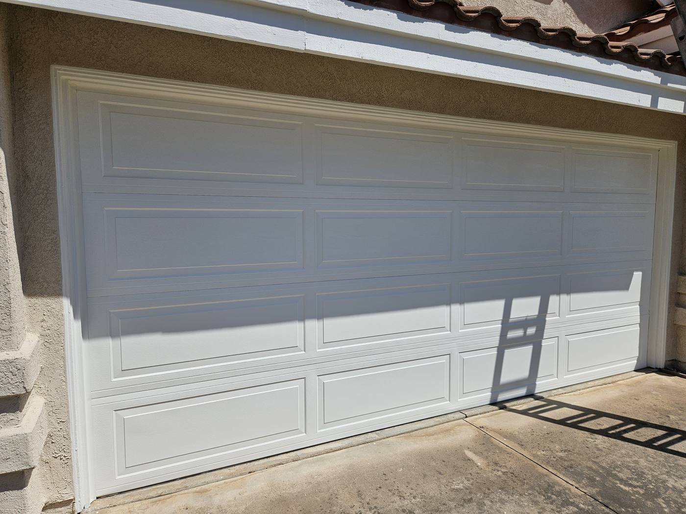 Garage door prepped and freshly painted
