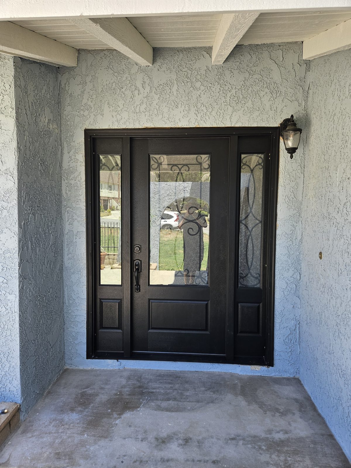 New exterior sliding patio door installed