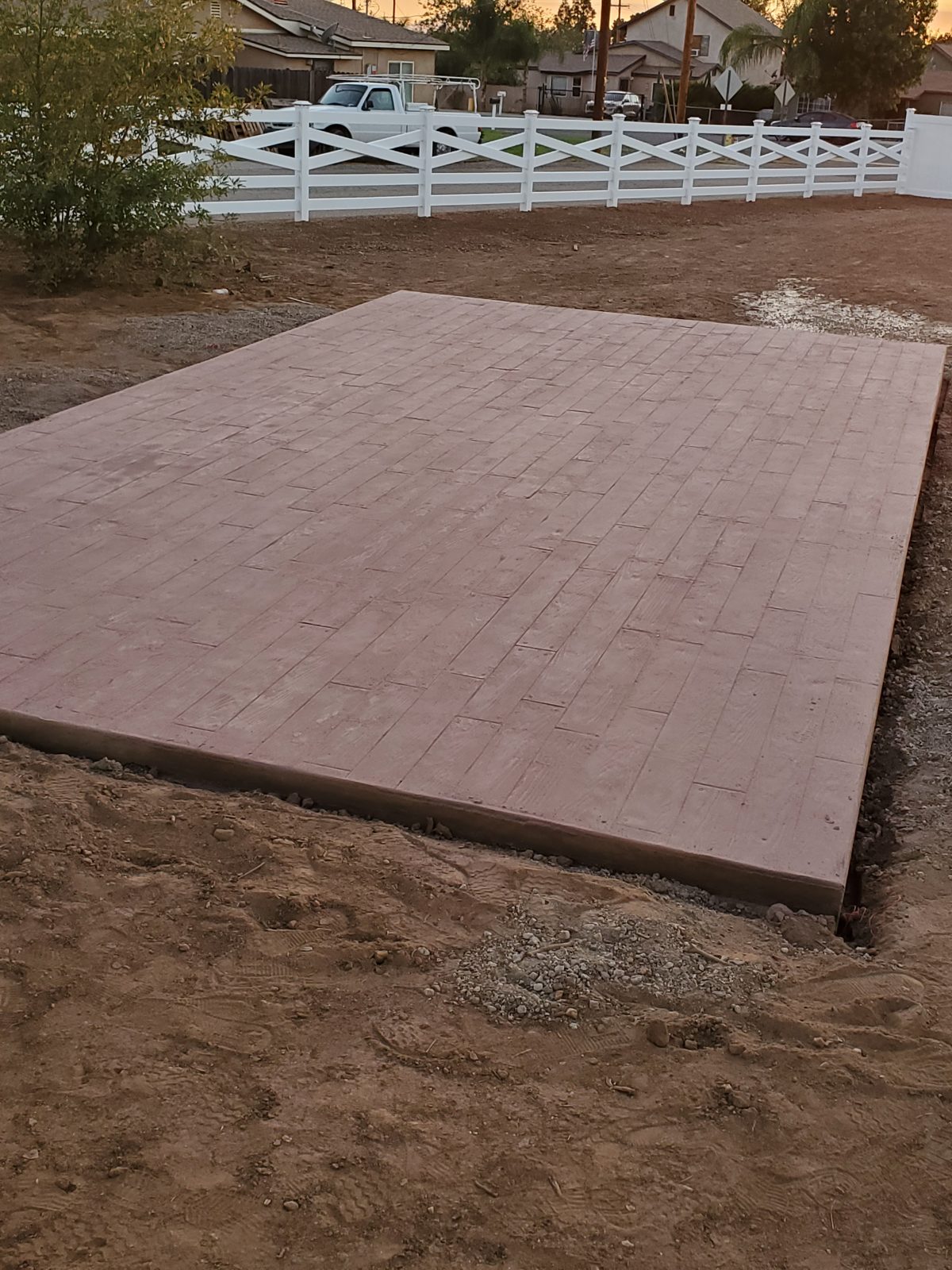 Stamped concrete pad poured for a backyard gazebo