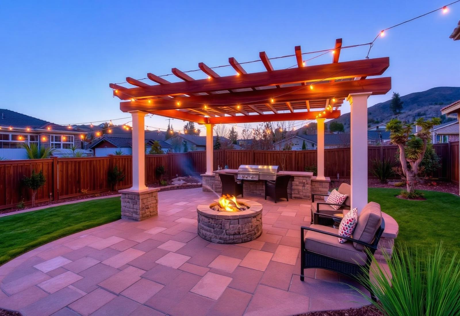 Foothill backyard patio with fire pit in Yucaipa, CA